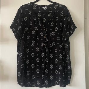 SONOMA Black and White Patterned linen Women's Tunic Top XL